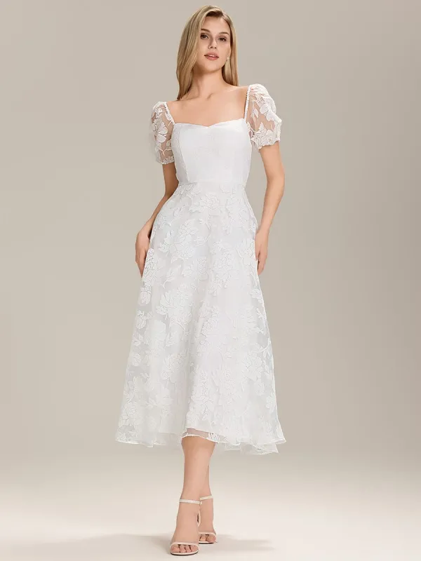 Elegant Puff Sleeve A-Line Midi Dress sold by Ever Pretty