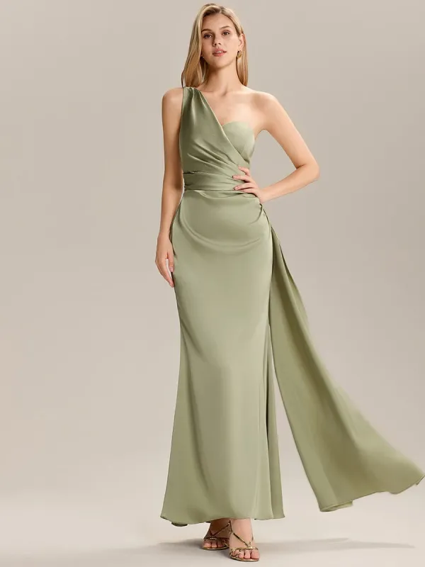 ever ARLENNA|Flowing Ribbons Pleated Satin Sleeveless Bridesmaid Dress made by Ever Pretty