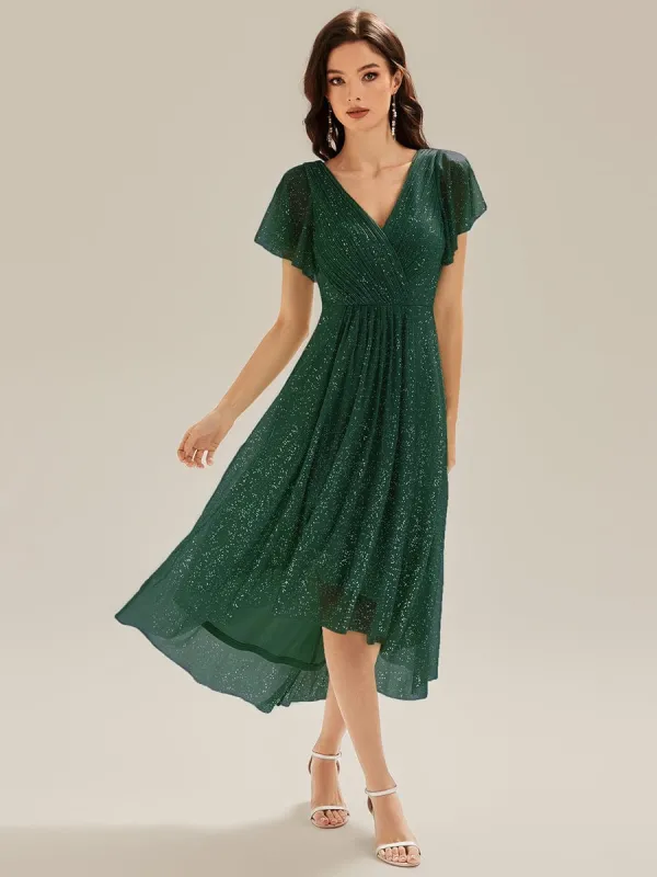 ever MIA|Pleated Glitter Ruffle Sleeve Dress sold by Ever Pretty