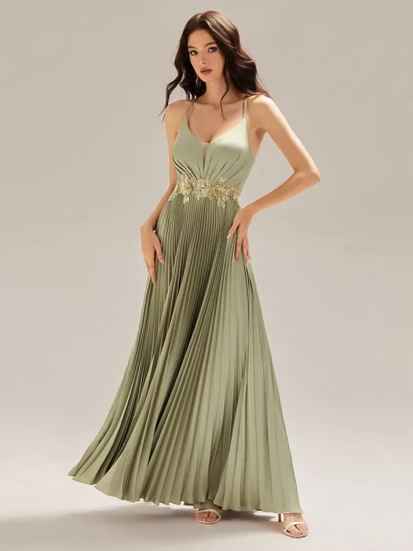 ever SERRA|Appliqued Satin Pleated Sleeveless Dress sold by Ever Pretty