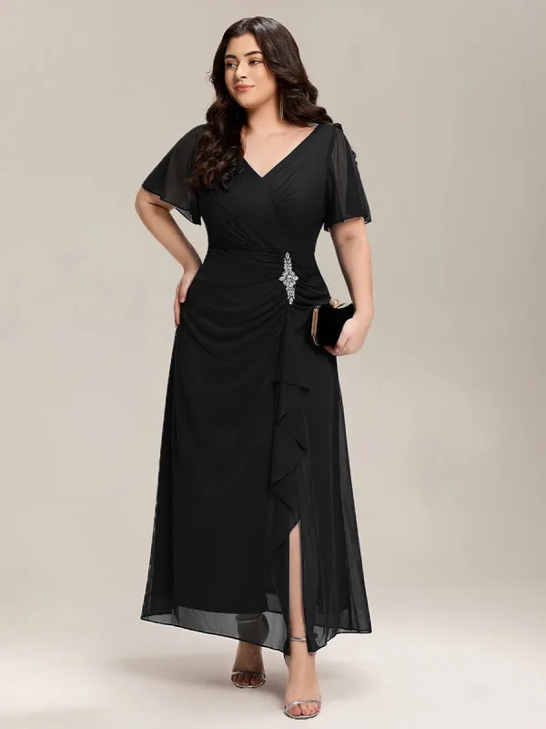 pretty MARIEL|Plus Size Rhinestone Embellished Chiffon Ruffle Sleeve Dress sold by Ever Pretty