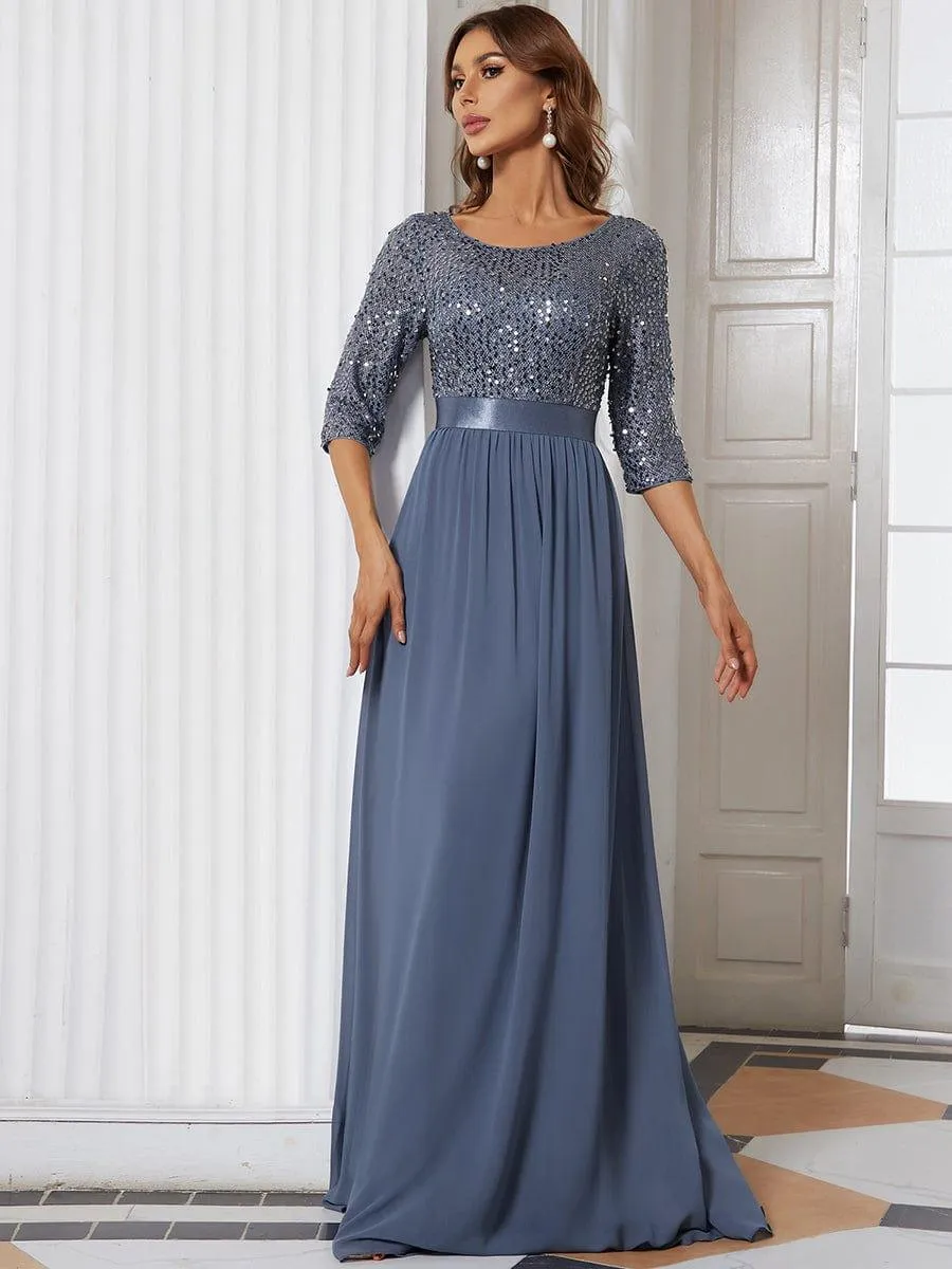 ever FLORENCE|Sequin Round Neckline Dress with Chiffon sold by Ever Pretty