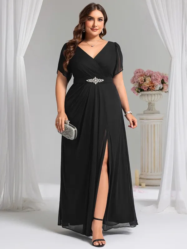 pretty NOAH|Plus Size Waist Decoration Chiffon A-Line Formal Dress sold by Ever Pretty