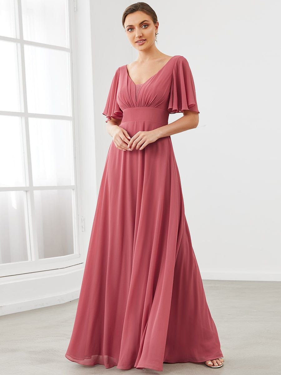 Chiffon Flutter Sleeve V-Neck Mother of the Bride Dress sold by Ever Pretty
