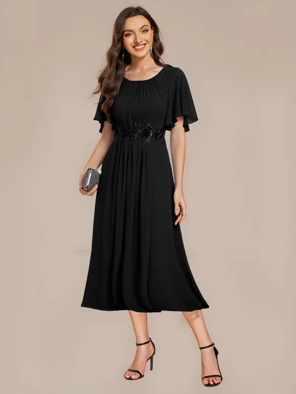 ever PORTIA|Applique Ruffle Sleeve Mide Dress sold by Ever Pretty