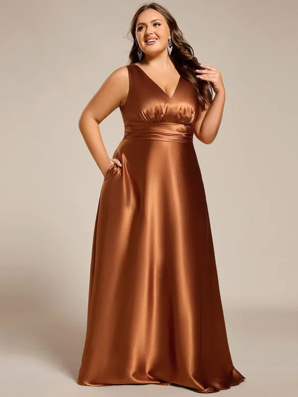 pretty INDY|Plus Size Satin Maxi Formal Dress with Pockets sold by Ever Pretty