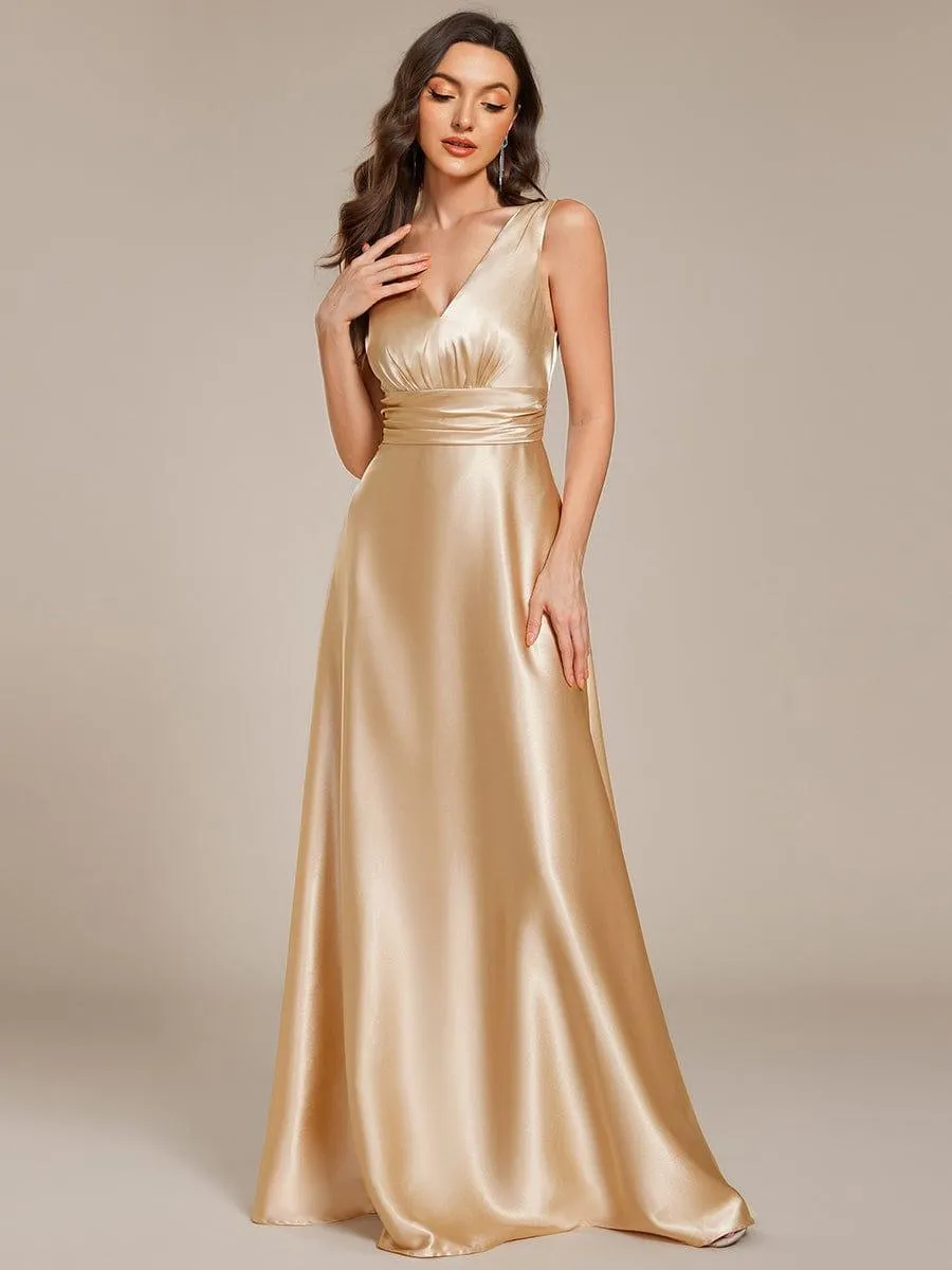 ever INDY|Double V-neck Satin Maxi Formal Dress with Pockets sold by Ever Pretty