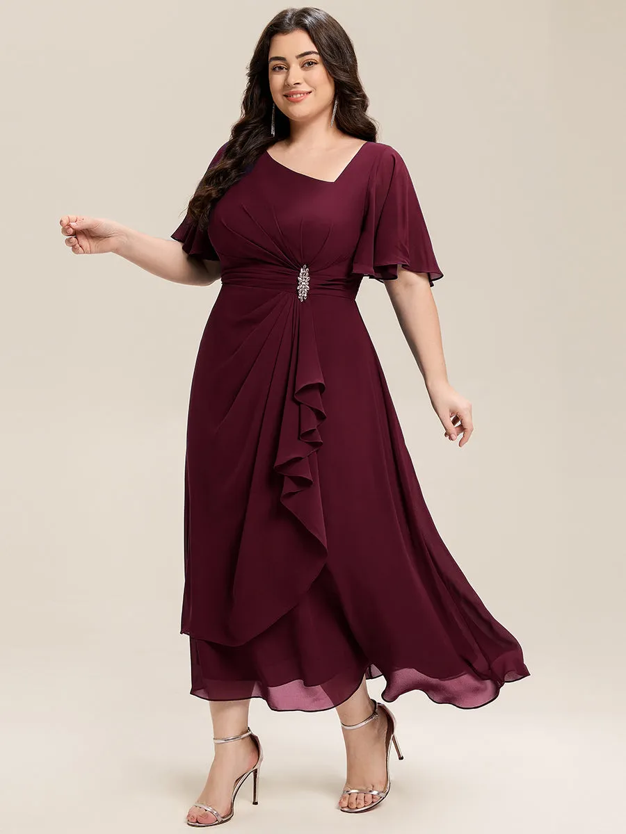 pretty LILOU| Plus Size Pleated Chiffon Ruffle Sleeve Wedding Guest Dress sold by Ever Pretty product image thumbnail 3