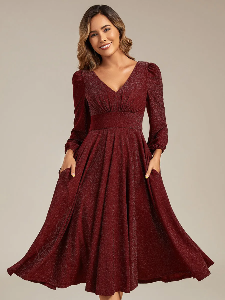 ever GREER| Glitter long Sleeve A-Line Midi Dress With Pocket sold by Ever Pretty