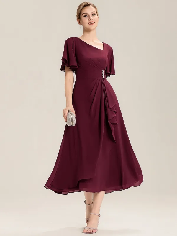 ever LILOU| Pleated Chiffon Ruffle Sleeve Midi Dress sold by Ever Pretty