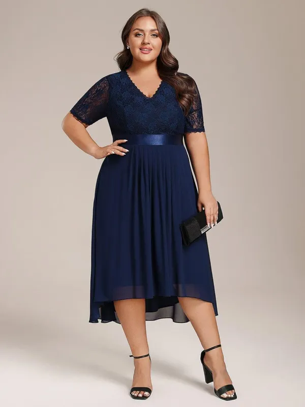 pretty JOLEN|Plus Size Half Sleeve A-line Lace Formal Evening Dress sold by Ever Pretty