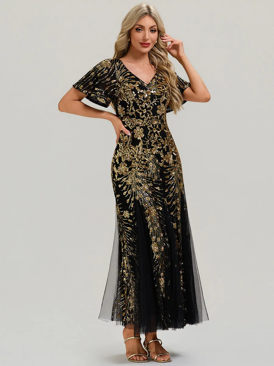 ever ANNIKA| Embroidered Sequin Ruffle Sleeve Evening Dress sold by Ever Pretty product image thumbnail 3
