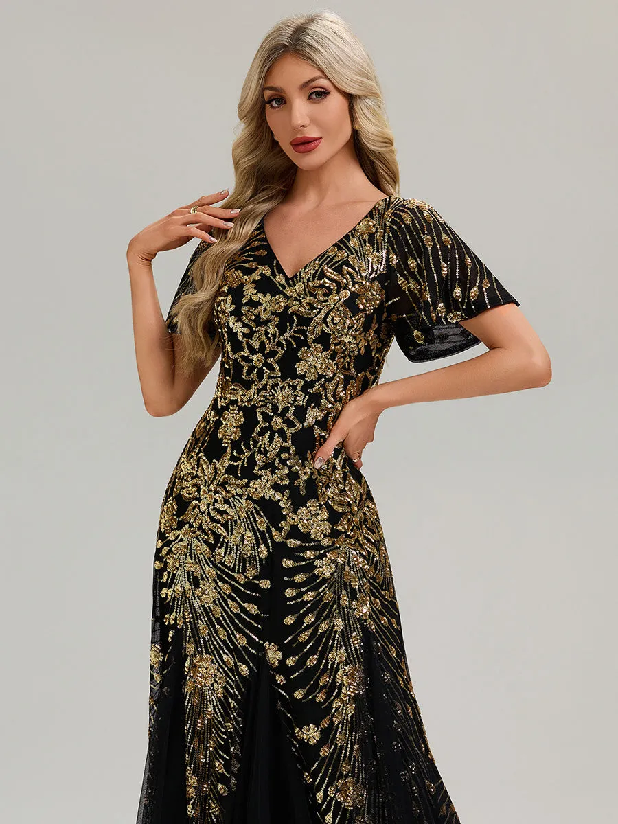 ever ANNIKA| Embroidered Sequin Ruffle Sleeve Evening Dress sold by Ever Pretty product image thumbnail 2