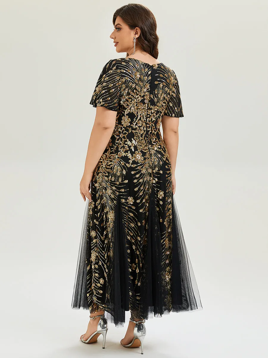 Plus Size Embroidered Sequin Ruffle Sleeve Formal Dress sold by Ever Pretty product image thumbnail 4