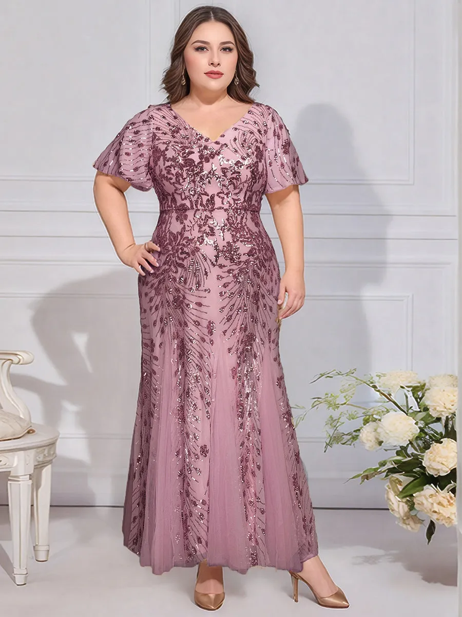 Plus Size Embroidered Sequin Ruffle Sleeve Formal Dress sold by Ever Pretty product image thumbnail 5