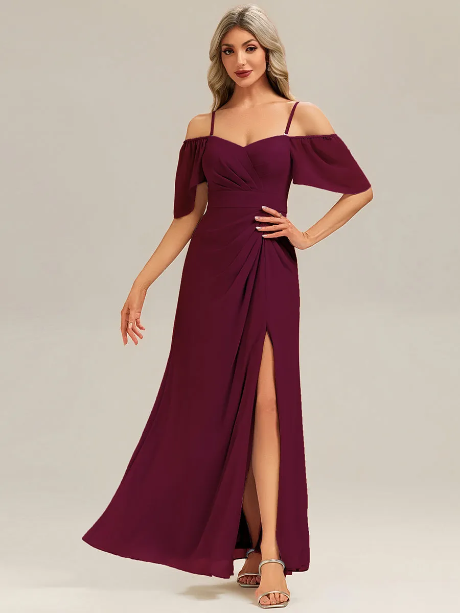 ever ARWEN|Thigh-High Slit Chiffon Ruffle Sleeve Bridesmaid Dress sold by Ever Pretty