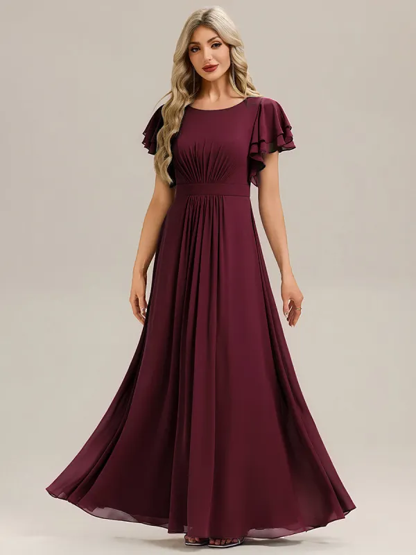 Ruffled Chiffon Ruffle Sleeve Bridesmaid Dress sold by Ever Pretty