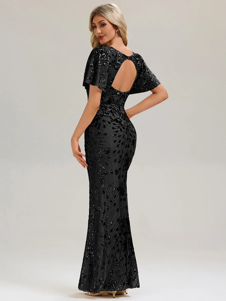 ever VIVIANE|Backless Sequin Ruffle Sleeve Evening Dress sold by Ever Pretty product image thumbnail 2