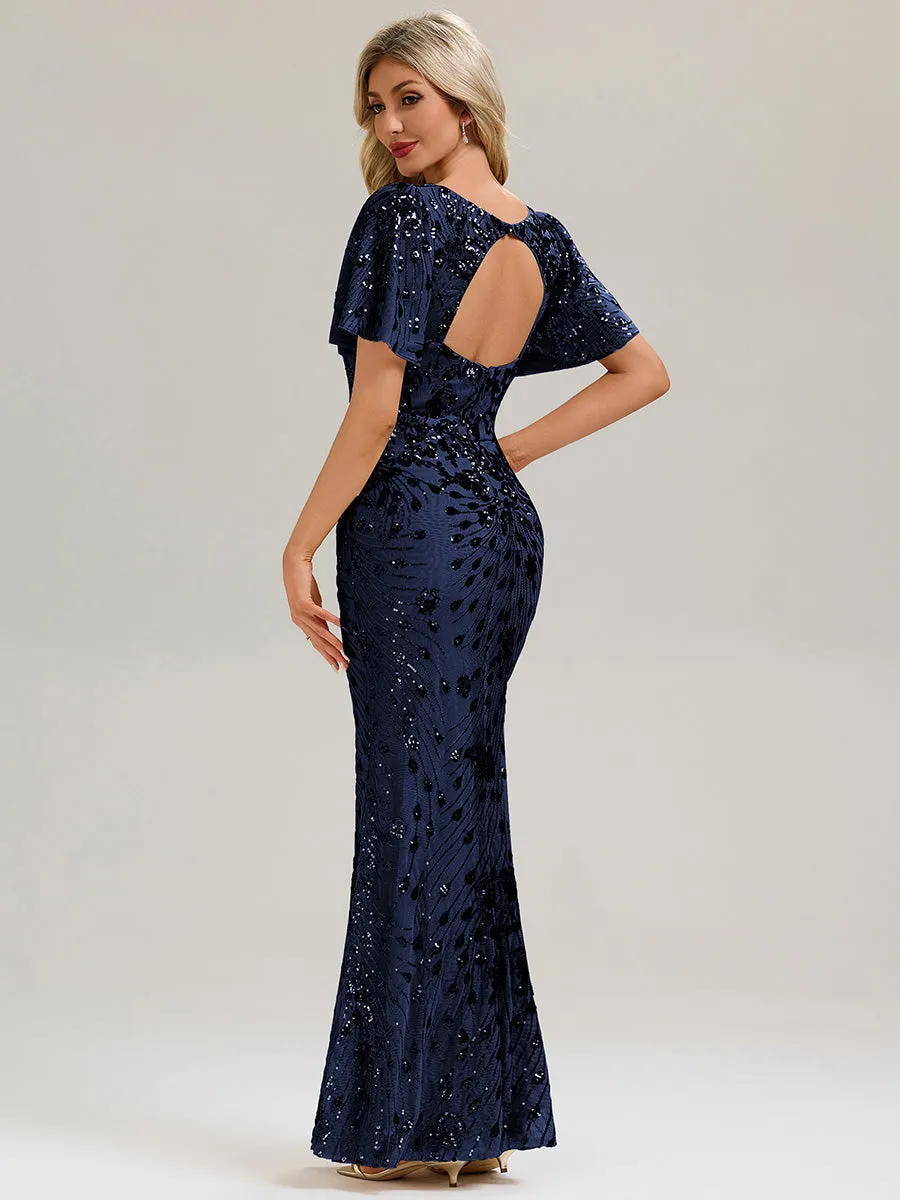 ever VIVIANE|Backless Sequin Ruffle Sleeve Evening Dress sold by Ever Pretty product image thumbnail 3