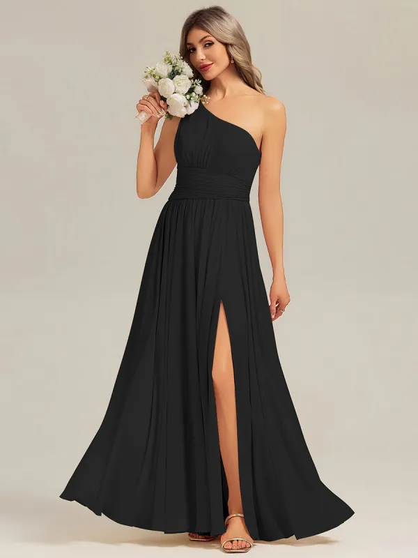 Thigh-High Slit Chiffon Sleeveless Bridesmaid Dress sold by Ever Pretty
