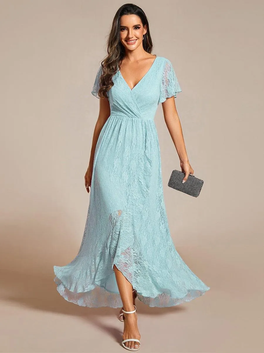 ever ELISE|High-Low V-Neck Ruffled Lace Wedding Guest Dress sold by Ever Pretty