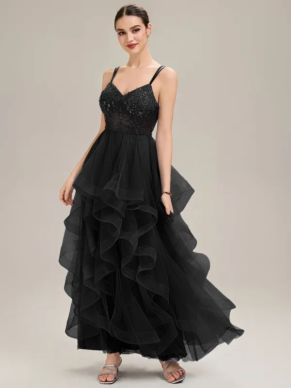 Tie-Front Mesh Sleeveless Evening Dress sold by Ever Pretty