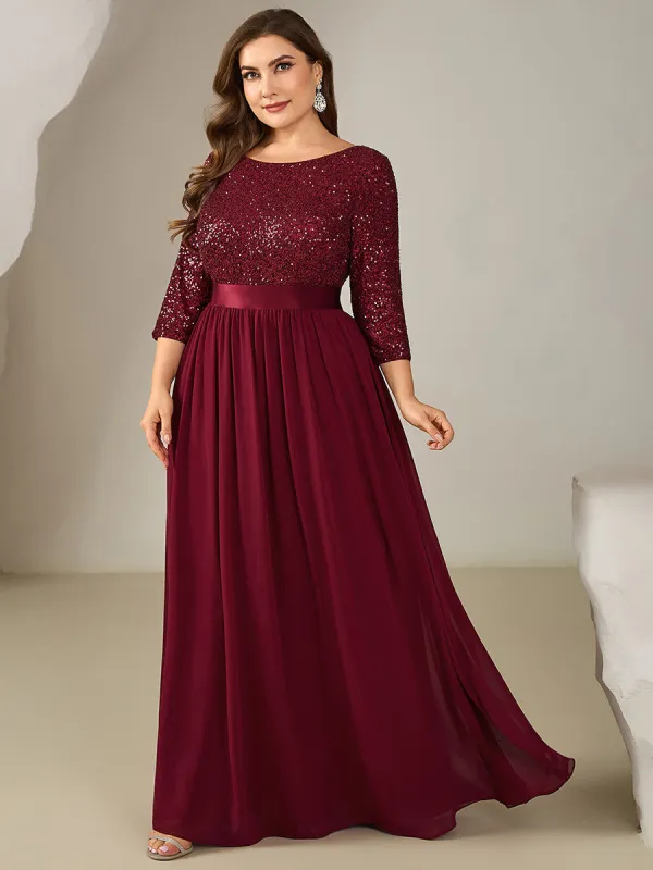 pretty EMILIA|Plus Size Sequin 3/4 Sleeves Evening Dress sold by Ever Pretty