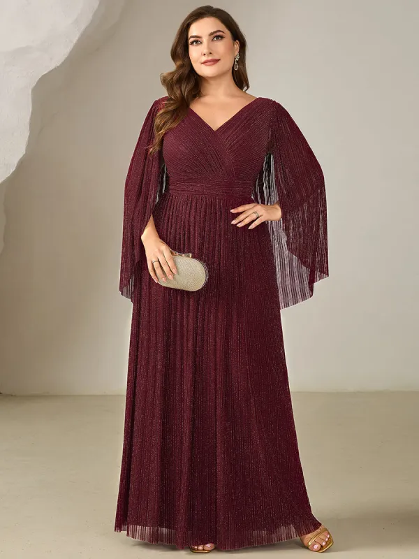 pretty ISLA | Plus Size Glittery Empire Waist Batwing Sleeve Evening Dress sold by Ever Pretty