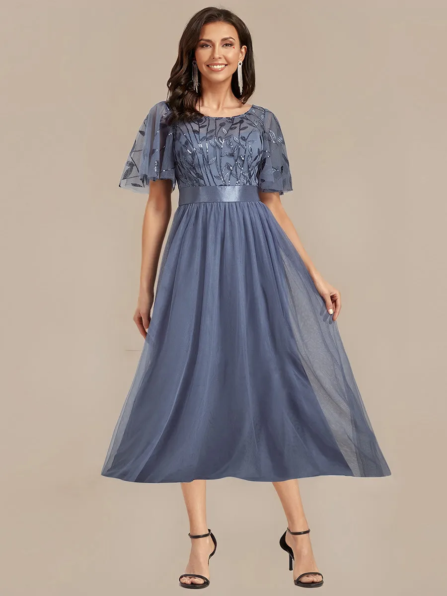 ever TAYLOR|Sequin Leaf Mesh Midi Party Dress sold by Ever Pretty