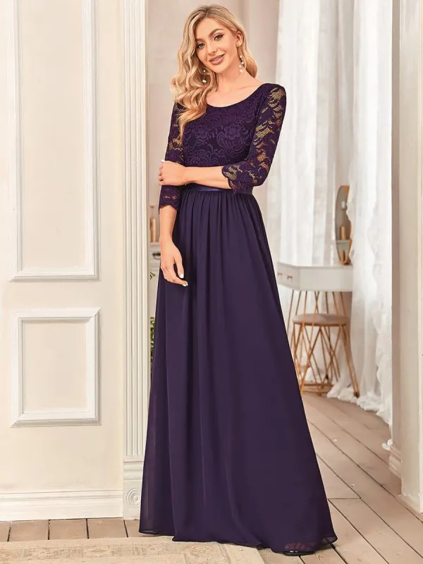 ever FAUN|Lace Chiffon Maxi Evening Dress with Half Sleeve sold by Ever Pretty