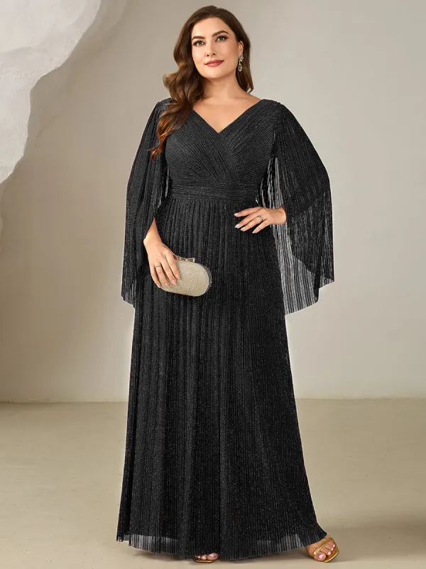 pretty ISLA | Plus Size Glittery Empire Waist Batwing Sleeve Mother of the Bride Dress sold by Ever Pretty