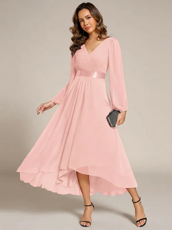 Pleated Chiffon Lantern Sleeve Evening Dress sold by Ever Pretty