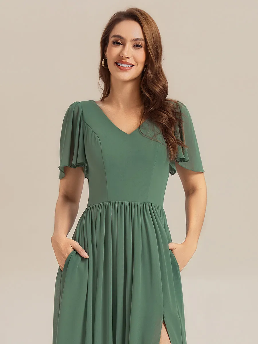 ever AMIRA|Tie-Up Chiffon Ruffle Sleeve Bridesmaid Dress sold by Ever Pretty product image thumbnail 3