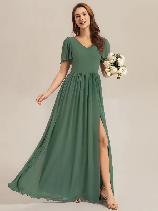 ever AMIRA|Tie-Up Chiffon Ruffle Sleeve Bridesmaid Dress sold by Ever Pretty
