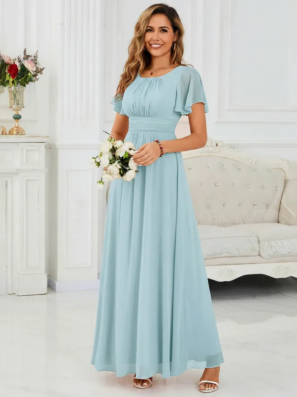 Ruched Chiffon Ruffle Sleeve Bridesmaid Dress sold by Ever Pretty