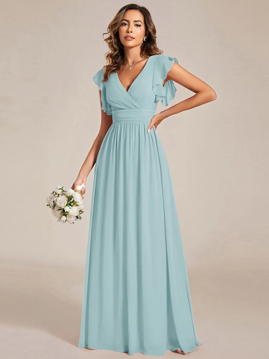 ever LILYANA|Ruffles Sleeve Back Cutout A-Line Maxi Chiffon Bridesmaid Dress sold by Ever Pretty