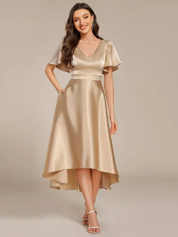 ever SCARLEN|Satin V-Neck Flutter Sleeve Midi Bridesmaid Dress with Pockets sold by Ever Pretty