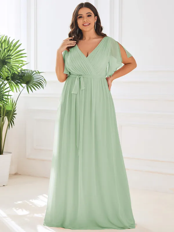 pretty LEORA|Plus Size Pleated Tie-Waist Chiffon Bridesmaid Dress sold by Ever Pretty