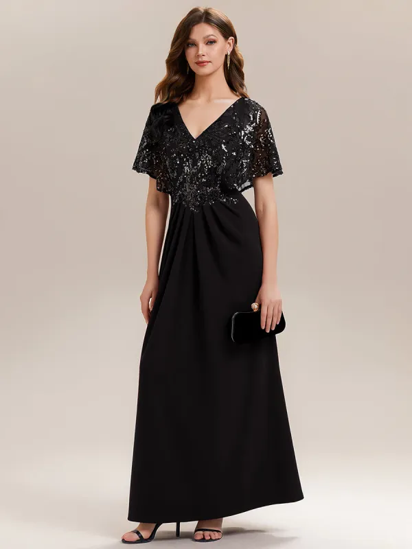 ever KIRA|Double V-Neck Sequin Batwing Sleeve Evening Dress sold by Ever Pretty
