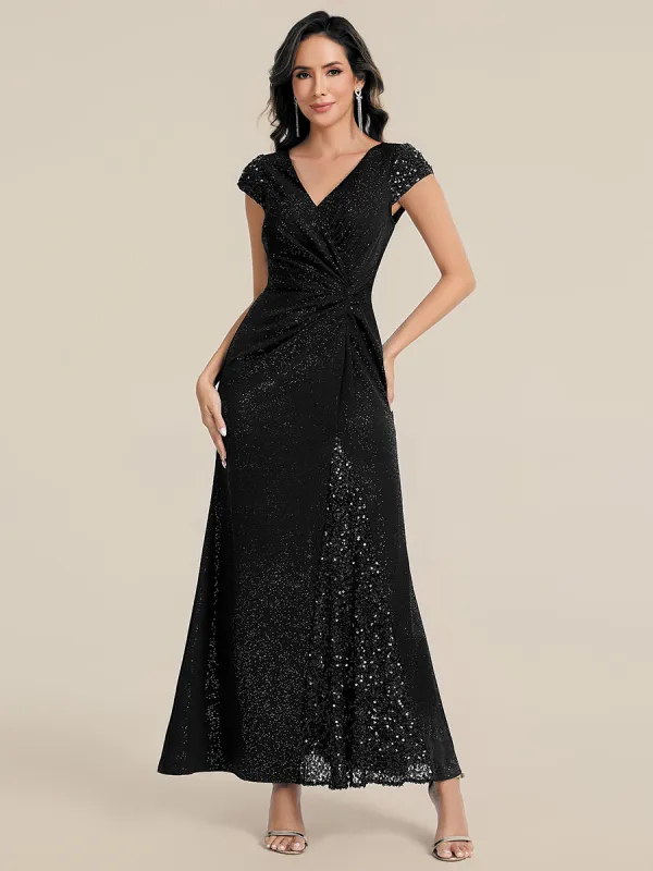 ever KAIA|Knotted Knit Cap Sleeve Maxi Glitter Evening Dress sold by Ever Pretty