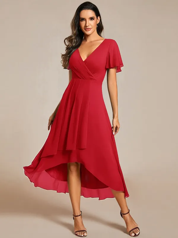 ever LARK|Deep V-Neck Chiffon Ruffle Sleeve Wedding Guest Dress sold by Ever Pretty