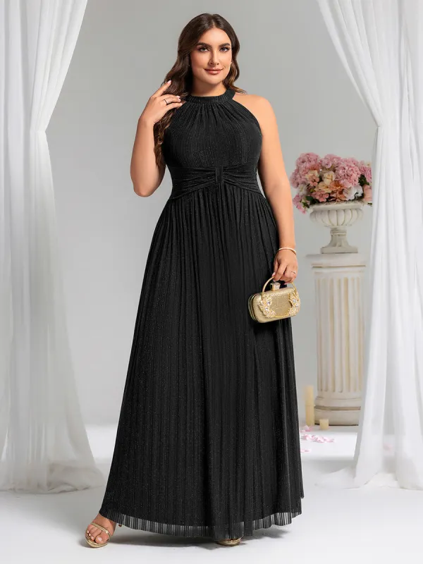 Plus Size Glittery Halter Neck Pleated Formal Evening Dress sold by Ever Pretty