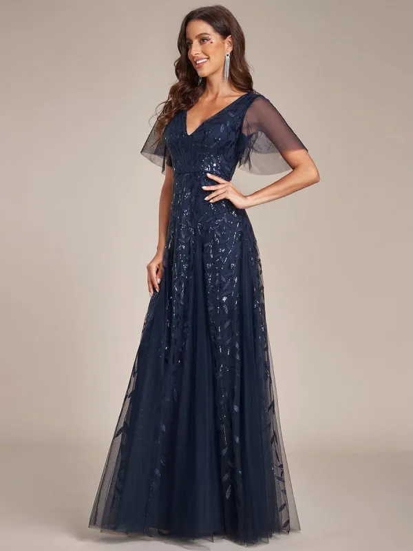 ever ASTRAL|Elegant Ruffle Sleeves Maxi Sequin Mother of the Bride Dress sold by Ever Pretty