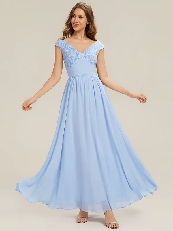 ever NEMI|Pleated Chiffon Cap Sleeve Bridesmaid Dress sold by Ever Pretty