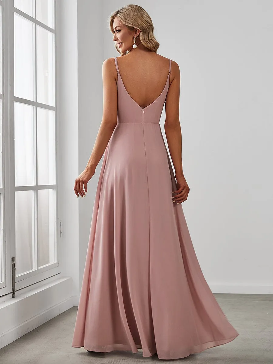 ever Pretty|Pleated V-Neck Spaghetti Strap High Slit Bridesmaid Dress sold by Ever Pretty product image thumbnail 2