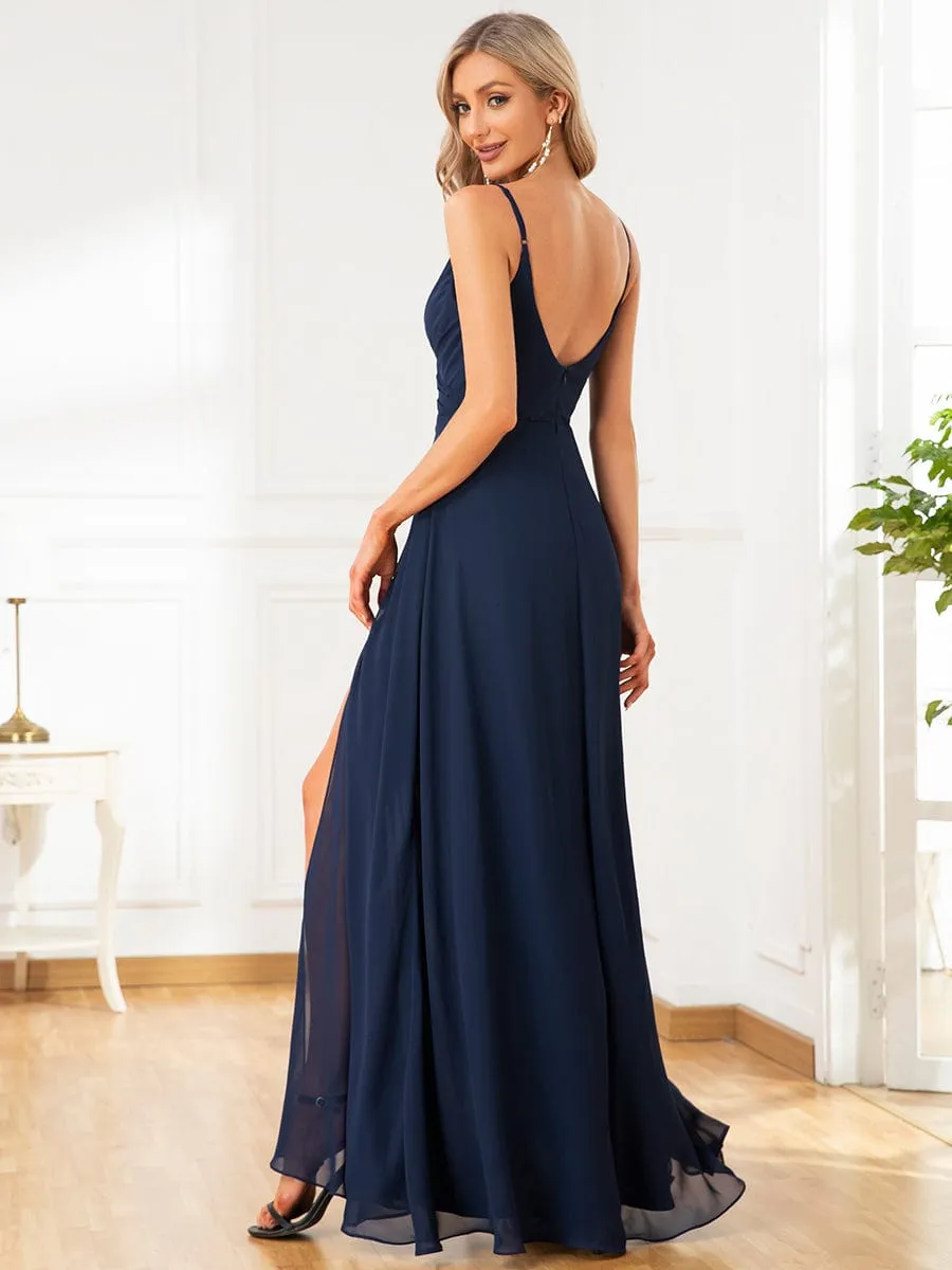 ever Pretty|Pleated V-Neck Spaghetti Strap High Slit Bridesmaid Dress sold by Ever Pretty product image thumbnail 5