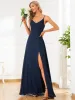 ever REN¨¦|Pleated V-Neck Spaghetti Strap High Slit Bridesmaid Dress sold by Ever Pretty