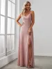 ever REN¨¦|Pleated V-Neck Spaghetti Strap High Slit Bridesmaid Dress sold by Ever Pretty