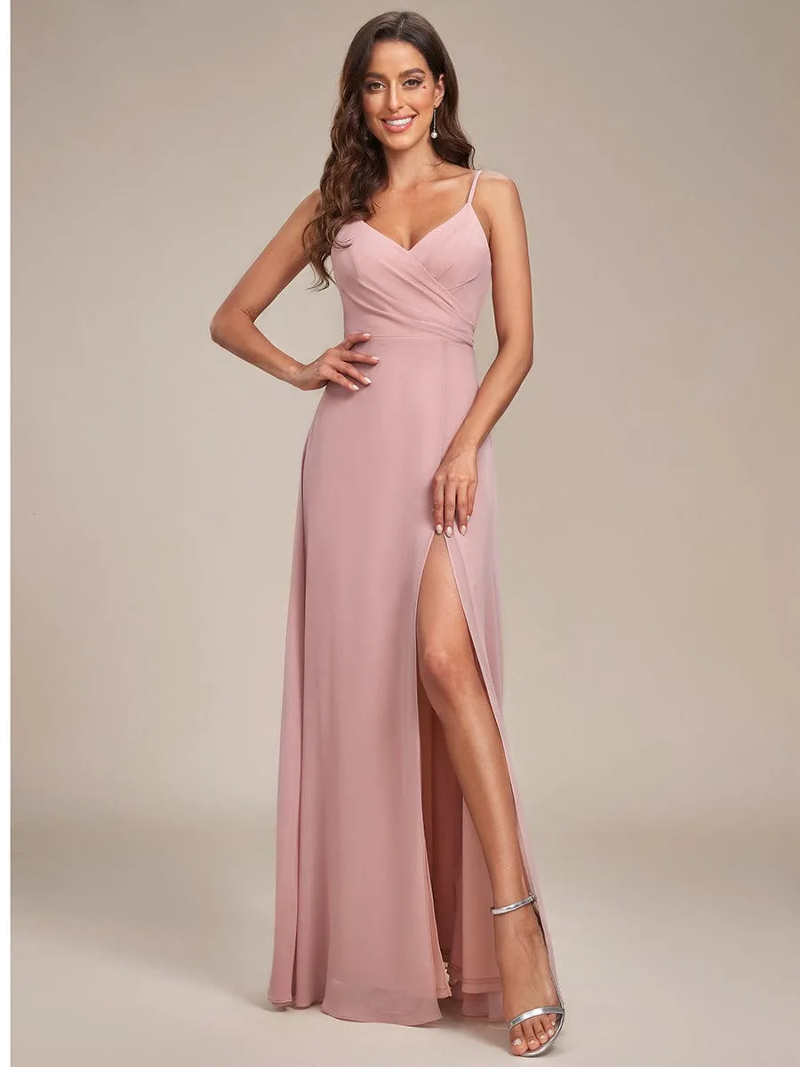 ever Pretty|Pleated V-Neck Spaghetti Strap High Slit Bridesmaid Dress sold by Ever Pretty product image thumbnail 3