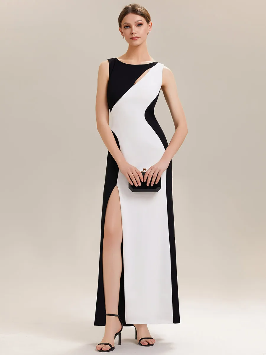 ever PEARL|Black Tie Stretch Colorblock Sleeveless Maxi Dress with High Slit sold by Ever Pretty product image thumbnail 5